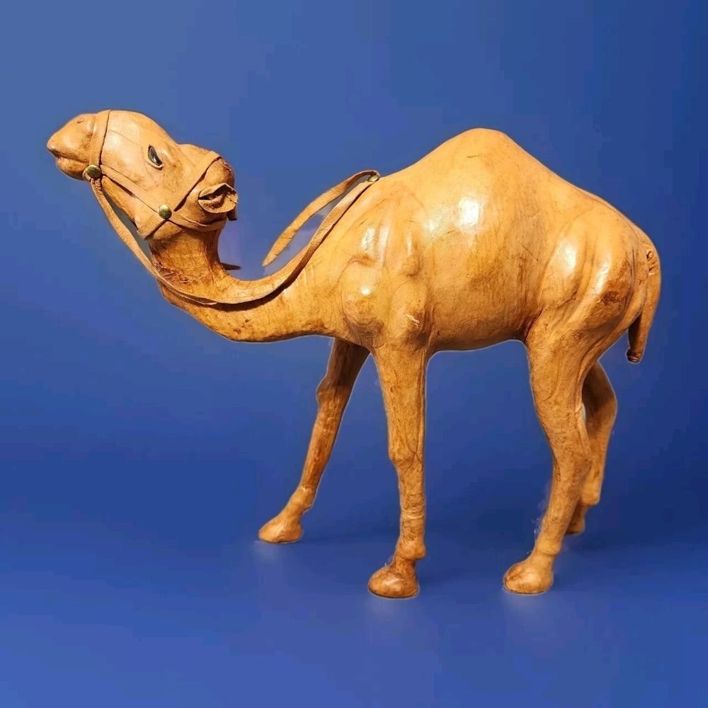 Large Vintage Dromedary Camel Leather Wrapped Figurine Statue Figure